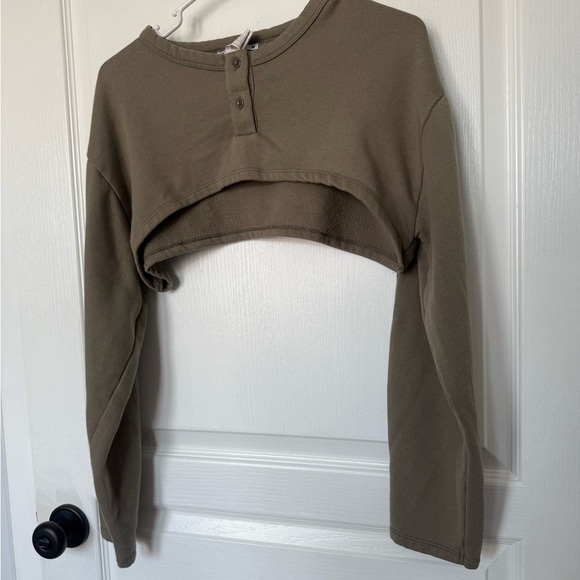 Zara Green Raglan Polo Crop Top - Picture 2 of 6